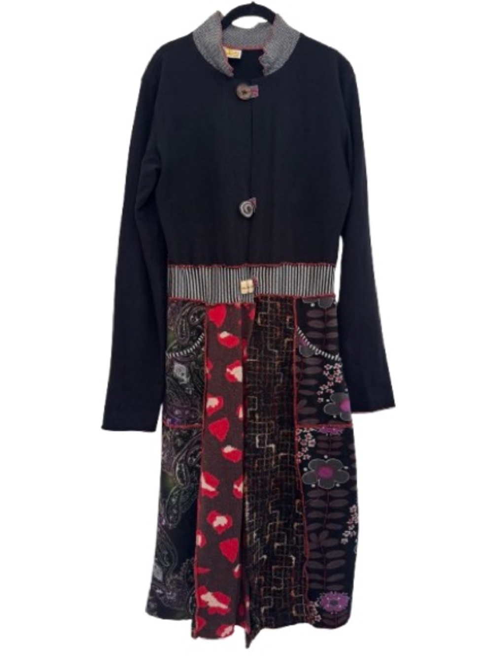 Hand Jive Wear Art Longline Open Front Patchwork Mixed Print Cardigan Jacket